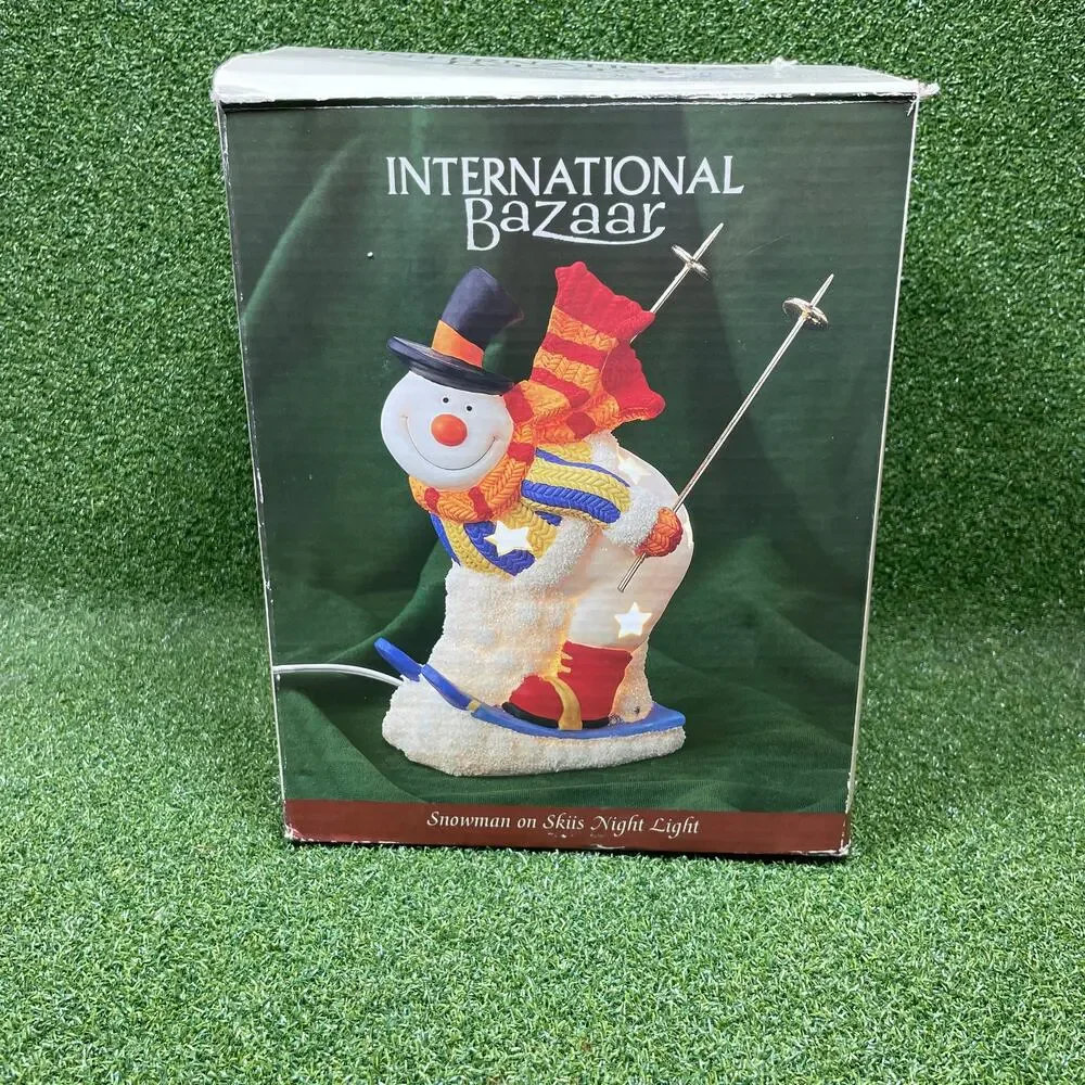 Vintage International Bazaar Snowman on Skis Ceramic Night Light Tested